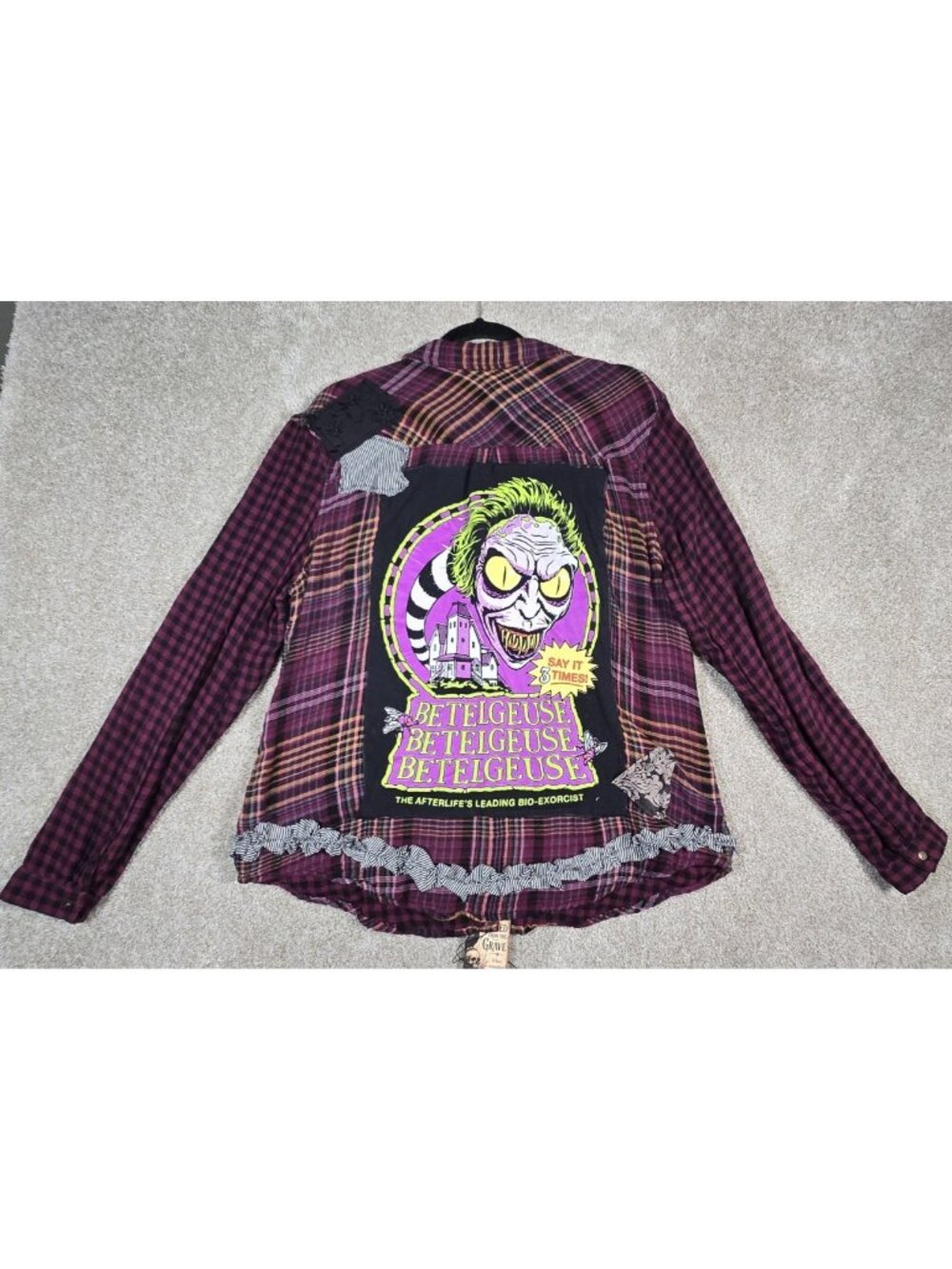 OOAK Upcycled Betelgeuse Graphic Shirt Jacket Shacket Beetlejuice Art Women's XL